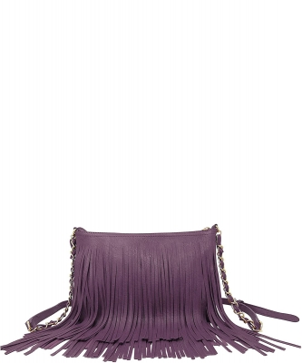 Faux Leather Fringe Hand Bag E031PP PURPLE